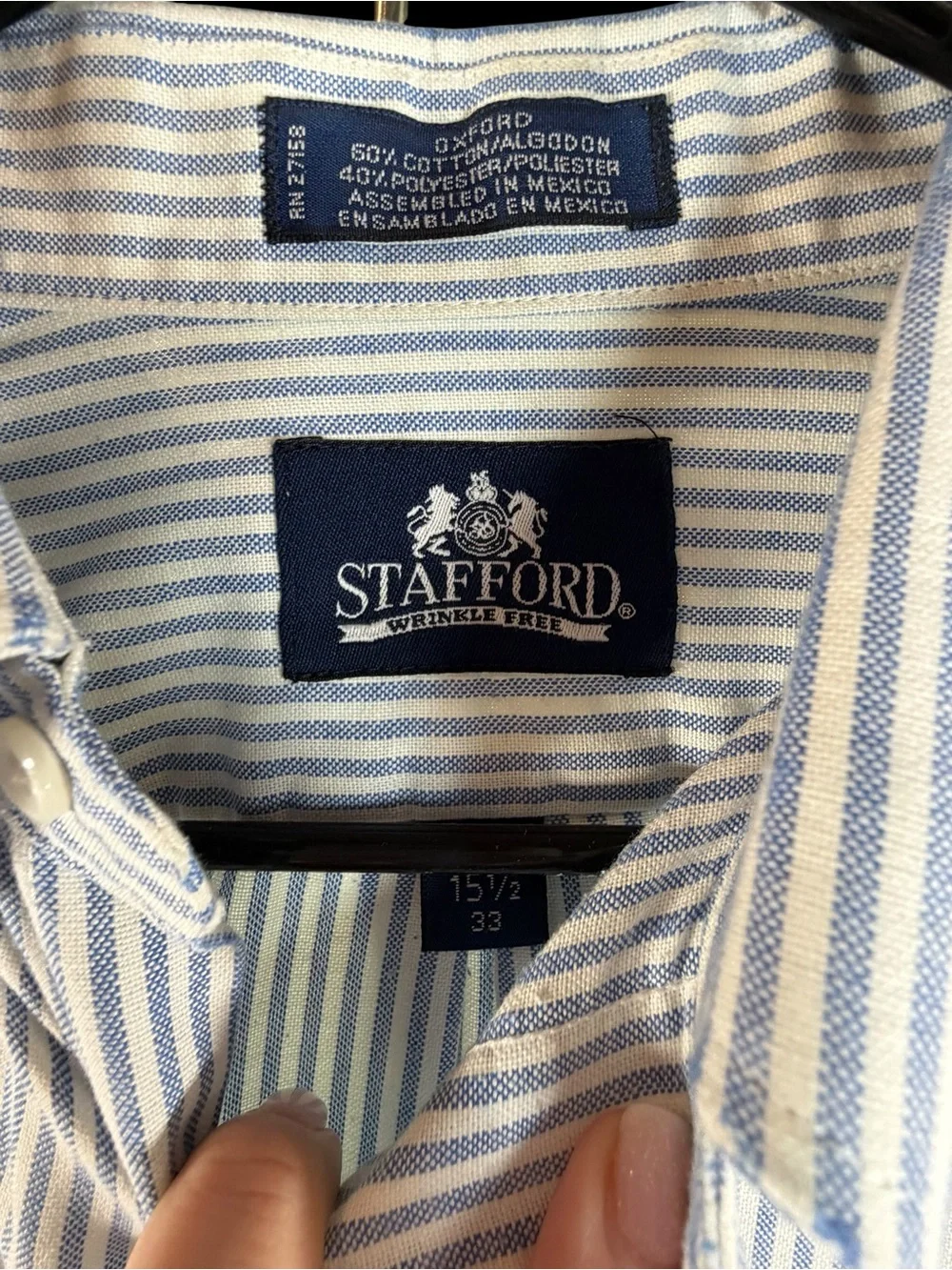 Stafford White Shirt with Blue Pinstripes